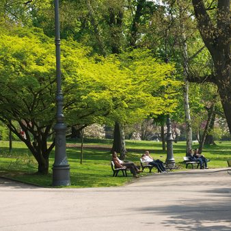 Kurpark mit blühenden Bäumen